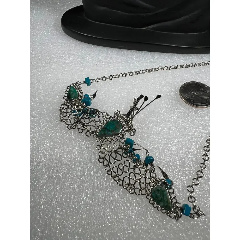 Vintage Natural Stone Hand Crafted Wire Wrap Necklace 80s 90s Southwestern Look - Picture 15 of 16